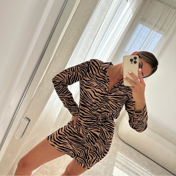 Vici Zebra Brown Black Twist Button Up Dress - Picture 9 of 9